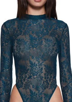 Current Mood Tops|Plus*Frozen Wanderlust Lace Bodysuit - Dark Blue