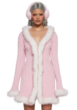 Sugar Thrillz Tops*Furry Foe Long Cardigan - Pink
