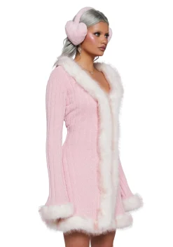 Sugar Thrillz Tops*Furry Foe Long Cardigan - Pink