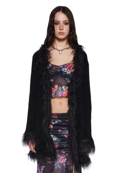 Current Mood Tops*Furry Foe Long Cardigan - Black