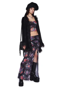 Current Mood Tops*Furry Foe Long Cardigan - Black
