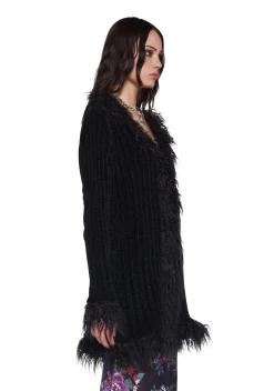 Current Mood Tops*Furry Foe Long Cardigan - Black