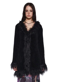 Current Mood Tops*Furry Foe Long Cardigan - Black