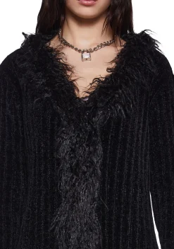Current Mood Tops*Furry Foe Long Cardigan - Black