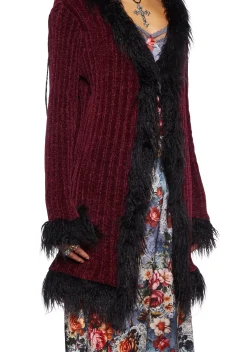 Current Mood Tops*Furry Foe Long Cardigan-Burgundy