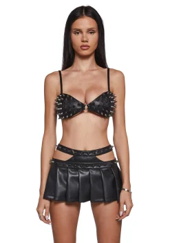 Club Exx Bottoms|Skirts*Gamma Ray Spiked Pleated Skirt