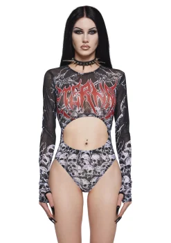 Widow Tops*Graveyard Anthem Cut Out Bodysuit