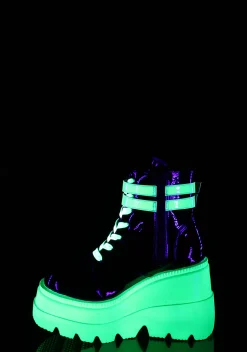 Demonia Boots|Platforms*Green UV Patent Technopagan Boots
