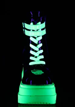 Demonia Boots|Platforms*Green UV Patent Technopagan Boots