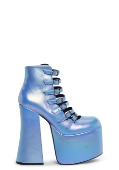 Current Mood Boots*Hardcore Dazzle Platform Booties - Blue Holo