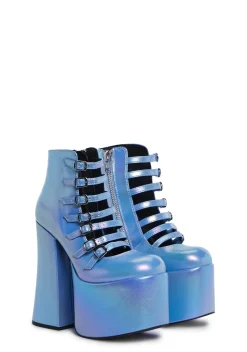 Current Mood Boots*Hardcore Dazzle Platform Booties - Blue Holo
