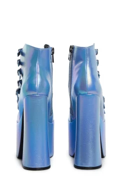 Current Mood Boots*Hardcore Dazzle Platform Booties - Blue Holo