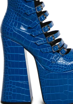 Current Mood Boots|Platforms*Hardcore Dazzle Platform Boots - Blue Croc