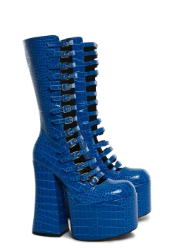 Current Mood Boots|Platforms*Hardcore Dazzle Platform Boots - Blue Croc