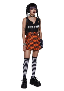 Trickz N' Treatz Bottoms|Skirts*Haunted To Meet U Plaid Mini Skirt