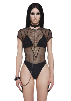 Widow Tops|Plus*Headbanger Bodysuit With Leash