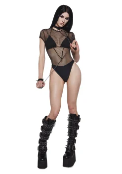Widow Tops|Plus*Headbanger Bodysuit With Leash
