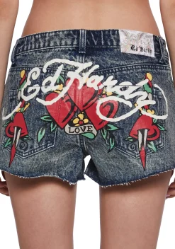 Ed Hardy Bottoms|Shorts*Heart Dagger Denim Shorts