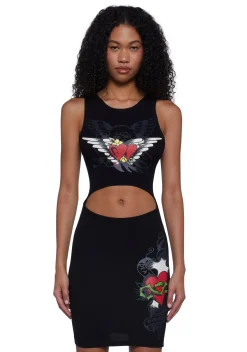 Ed Hardy Dresses*Heart Wings Cut Out Ribbed Dress