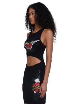 Ed Hardy Dresses*Heart Wings Cut Out Ribbed Dress