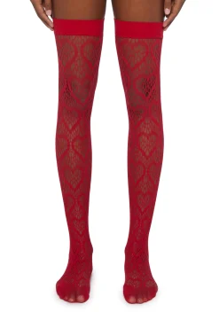 x_Leg Avenue Socks & Tights*Heartbeats For You Thigh Highs- Red