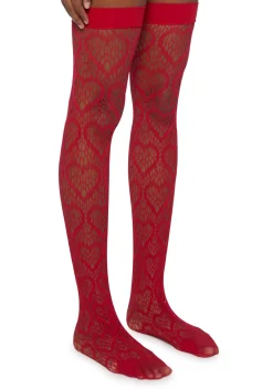 x_Leg Avenue Socks & Tights*Heartbeats For You Thigh Highs- Red