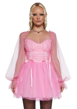 Sugar Thrillz Dresses*Heavenly Affair Babydoll Dress - Pink Swiss Dot