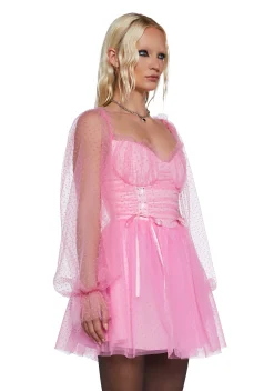 Sugar Thrillz Dresses*Heavenly Affair Babydoll Dress - Pink Swiss Dot