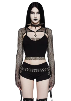 Widow Tops|Plus*Heavy Metal Lover Fishnet Cami And Shrug Set