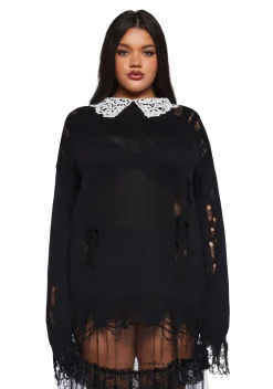 Widow Tops|Plus*Hexed Vices Distressed Sweater