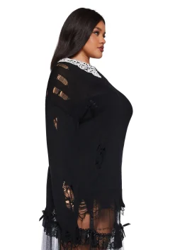 Widow Tops|Plus*Hexed Vices Distressed Sweater