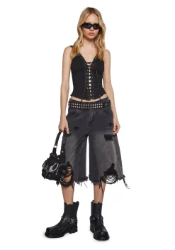 Widow Tops|Plus*High Voltage Lace Up Top