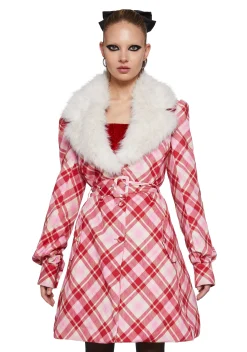 Sugar Thrillz Outerwear|Plus*Holiday Party Plaid Trench Coat