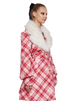 Sugar Thrillz Outerwear|Plus*Holiday Party Plaid Trench Coat