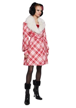 Sugar Thrillz Outerwear|Plus*Holiday Party Plaid Trench Coat