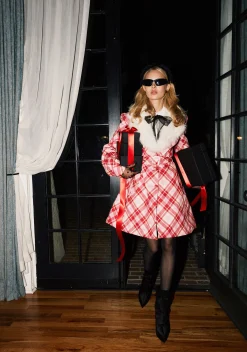Sugar Thrillz Outerwear|Plus*Holiday Party Plaid Trench Coat