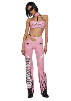 Namilia Bottoms|Pants*Hollywood Asymmetric Moto Trousers - Pink