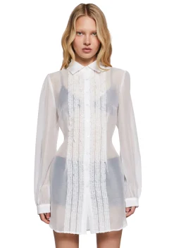 Sugar Thrillz Tops|Plus*I Totally Paused Sheer Top-White