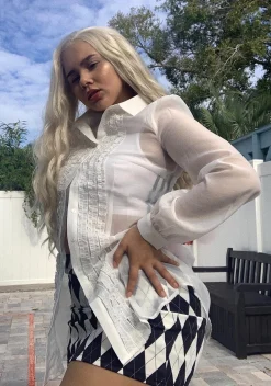 Sugar Thrillz Tops|Plus*I Totally Paused Sheer Top-White
