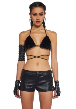 Club Exx Tops*Icy Revival Faux Fur Top - Black