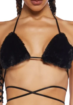 Club Exx Tops*Icy Revival Faux Fur Top - Black