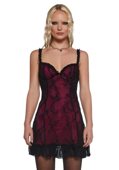 Sugar Thrillz Dresses|Plus*I'm Baby Mini Slip Dress - Wine