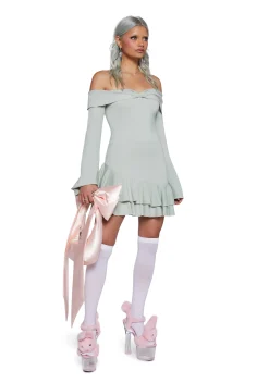 Sugar Thrillz Dresses|Plus*In Her Element Off The Shoulder Dress - Green