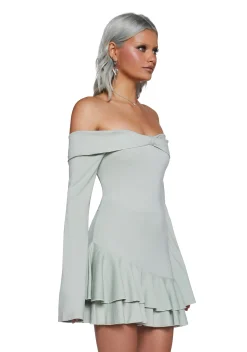 Sugar Thrillz Dresses|Plus*In Her Element Off The Shoulder Dress - Green