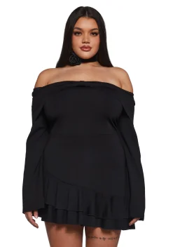 Sugar Thrillz Dresses|Plus*In Her Element Off The Shoulder Dress - Black