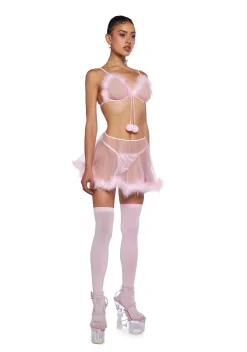 Sugar Thrillz Lingerie*It's My Moment Marabou Three Piece Set-Pink