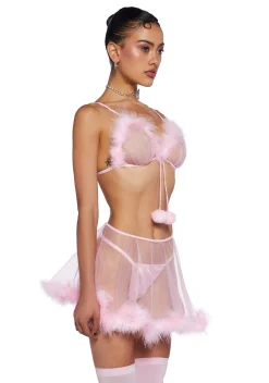 Sugar Thrillz Lingerie*It's My Moment Marabou Three Piece Set-Pink