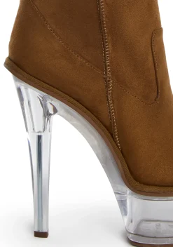 DARKER WAVS Boots|Platforms*Kickdrum Suede Clear Platform Boots - Brown