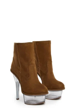 DARKER WAVS Boots|Platforms*Kickdrum Suede Clear Platform Boots - Brown