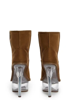 DARKER WAVS Boots|Platforms*Kickdrum Suede Clear Platform Boots - Brown
